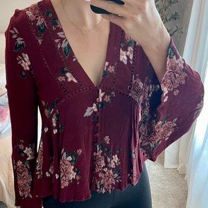 Altar'd State Floral Burgundy Blouse